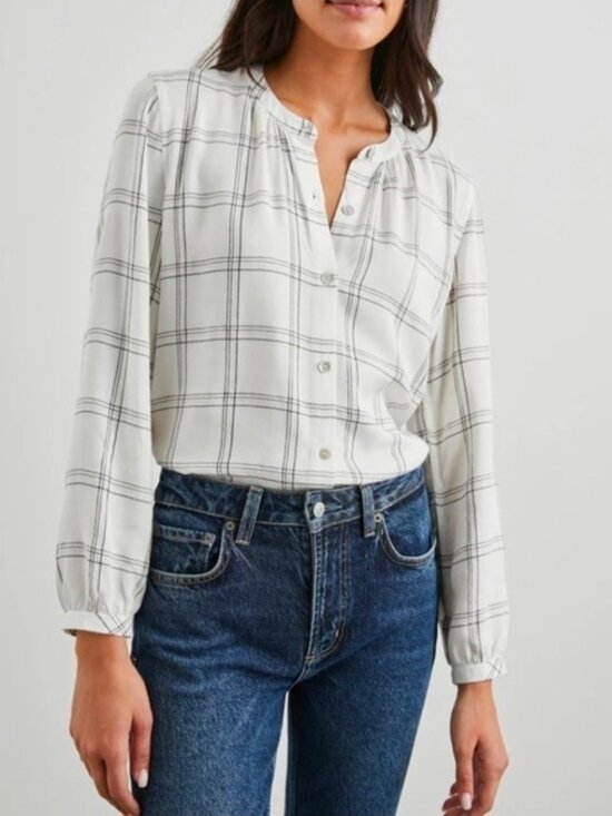 Rails Tops - Rails Eloise Snow Onyx Gold Button Front Long Sleeve Shirt Size Med